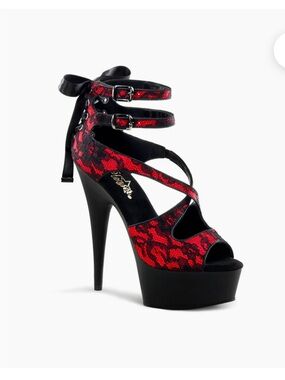 NIB Pleaser Delight Red Lace Heels 6